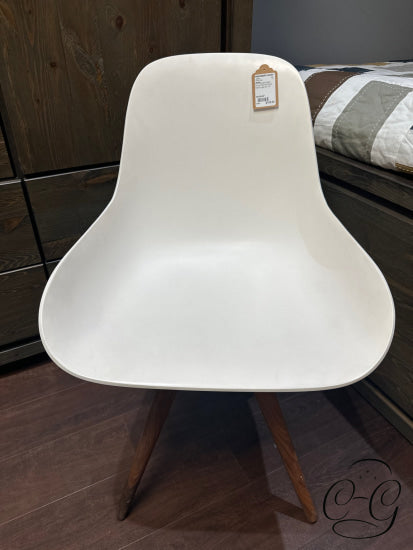 Mobital Group White Molded Plastic Dining Chair With Walnut Legs