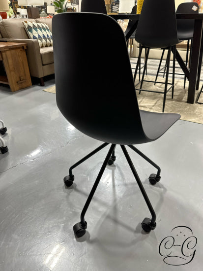 Moulded Plastic Black Office Chair W/Powder Coated Metal Legs/Castors