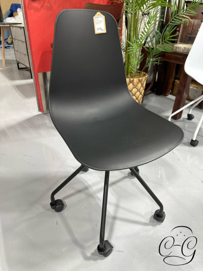 Moulded Plastic Black Office Chair W/Powder Coated Metal Legs/Castors