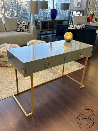 Multi Purpose Grey Console Table With 2 Drawers Gold Finish Base