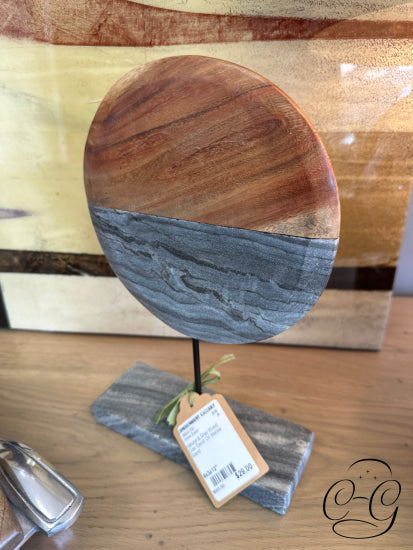 Natural & Grey Wood Disc Decor On Marble Stand Home