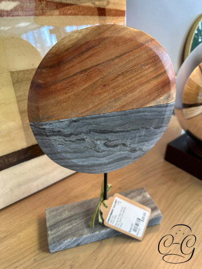 Natural & Grey Wood Disc Decor On Marble Stand Home
