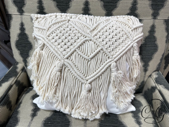 Natural Macrame Toss Pillow With Tassels
