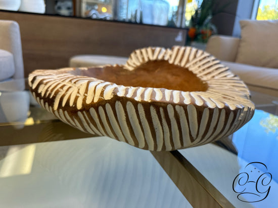 Natural Wood Bowl With White Painted Line Exterior Home Decor