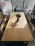 Natural Wood Dining Table Black Metal Base W/8 Chairs And