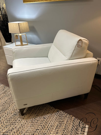 Natuzzi White Leather Arm Chair With Espresso Legs