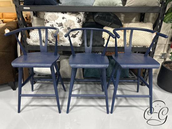Navy Blue Finish Rubberwood Rounded Back Counter Stool Height