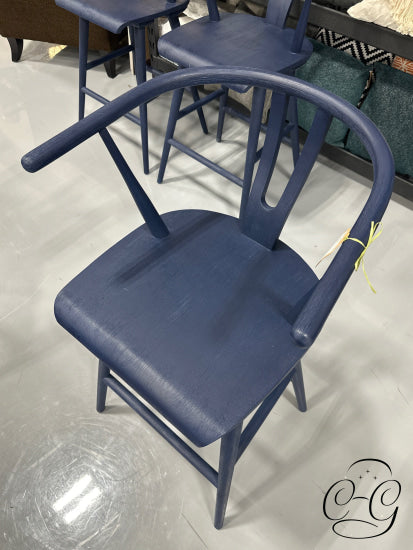 Navy Blue Finish Rubberwood Rounded Back Counter Stool Height