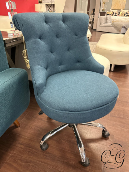 Noble House Blue Fabric Office Chair With Tufted Seat Back Chrome Legs Castors