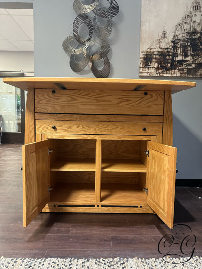 Oak Frontier Island Buffet With Pull Out Table 6 Leaves 2 Door Storage 52x36x42’’ Dining Table Only