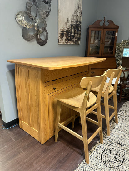 Oak Frontier Island Buffet With Pull Out Table 6 Leaves 2 Door Storage 52x36x42’’ Dining Table Only