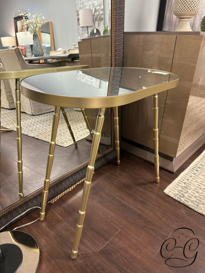 Oval Accent Table With Mirror Top Gold Metal Frame/Legs End