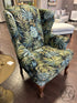 Palm Tree Print Fabric Wingback Chair With Light Brown Legs 30x32x42’’ Wingback