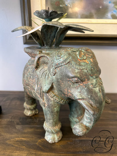 Patinaed Stone Elephant Candleholder *Heavy* 13x7x14’’ Candleholder(s)