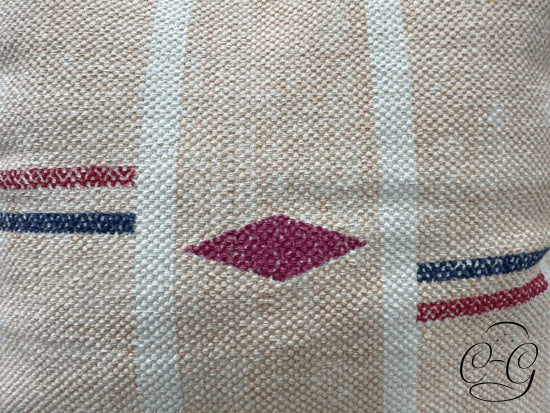Peach Toss Pillow With Red Yellow Blue Design