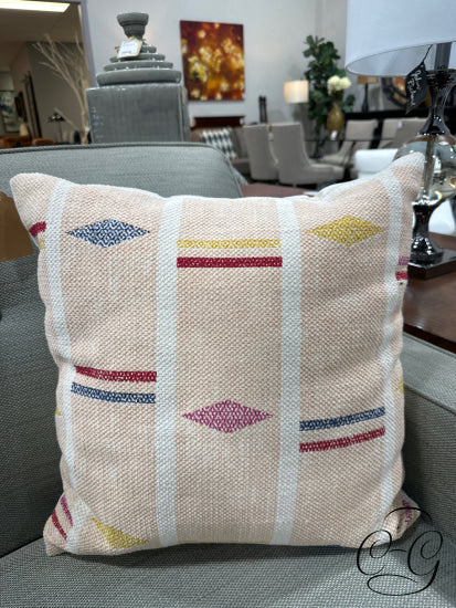 Peach Toss Pillow With Red Yellow Blue Design