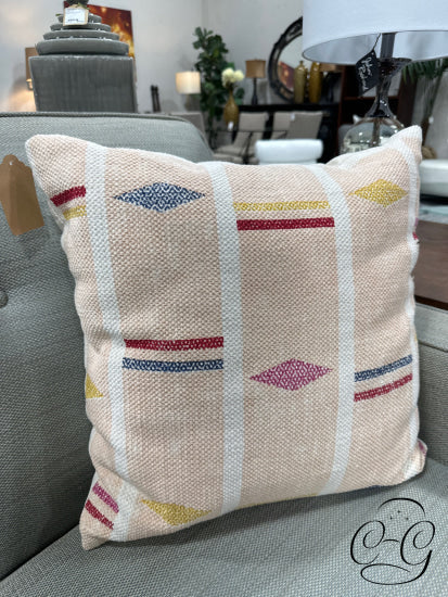 Peach Toss Pillow With Red Yellow Blue Design