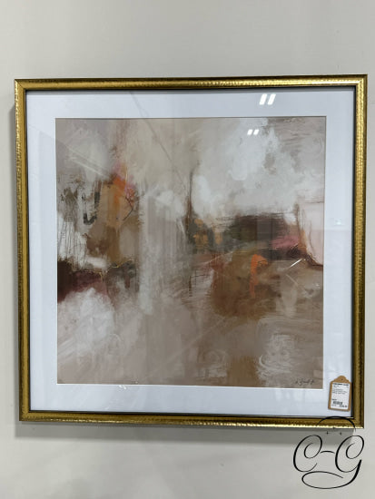 Pink Gold Brown Abstract Picture White Matting Gold Frame 32x32’’ Picture