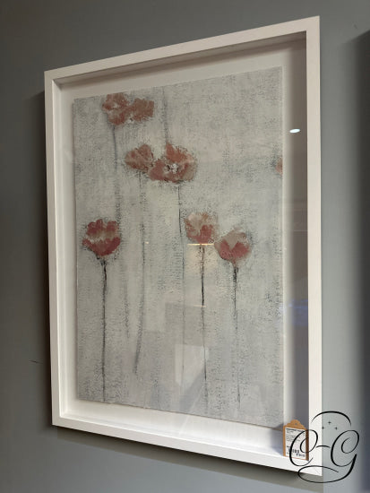 Pink Poppies I With Black & White Background Frame (Small) Picture
