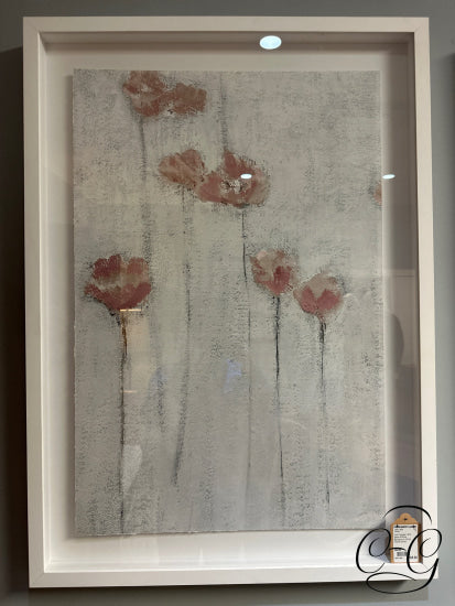 Pink Poppies I With Black & White Background Frame (Small) Picture
