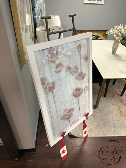 Pink Poppies II With Black & White Background White Frame 28x41’’ Picture