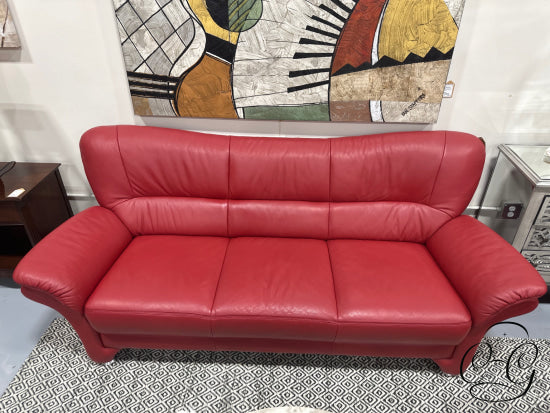 Ponsel Venturo Red Leather Sofa With Flared Arm Silver Legs