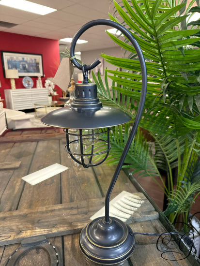 Pottery Barn Lantern Style Anthractie Finish Metal Table Lamp