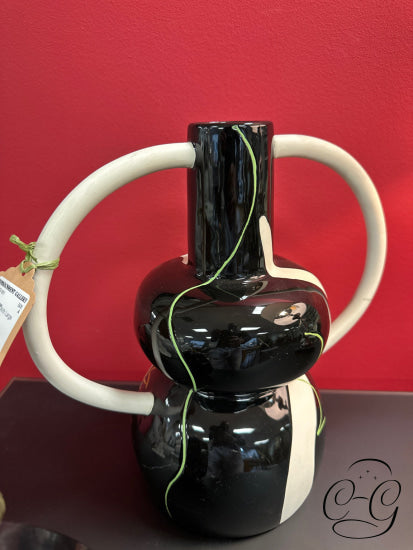 Rachel Jonas Black Vase With Large White Handles
