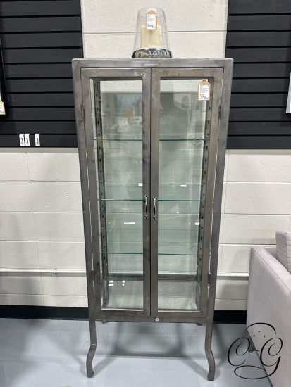 Raw Finish Metal 2 Door Glass/Metal Cabinet 26x16x64’’ Cabinet