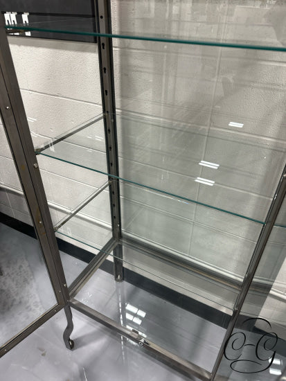 Raw Finish Metal 2 Door Glass/Metal Cabinet 26x16x64’’ Cabinet