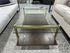 Rect. Glass Top Brown Wood Coffee Table W/Brushed Gold Base & Legs
