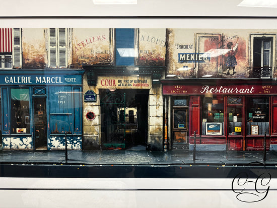 Rect. Parisian Street/Shops Artwork Behind Glass Black/Gold Frame 134/200