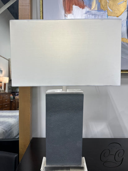 Rectangular Charocal Base Table Lamp With Stainless Steel Trim White Shade