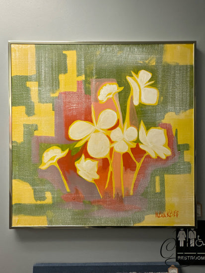Red Yellow Purple Abstract Flowers In Gold Frame 37x37’’ Picture