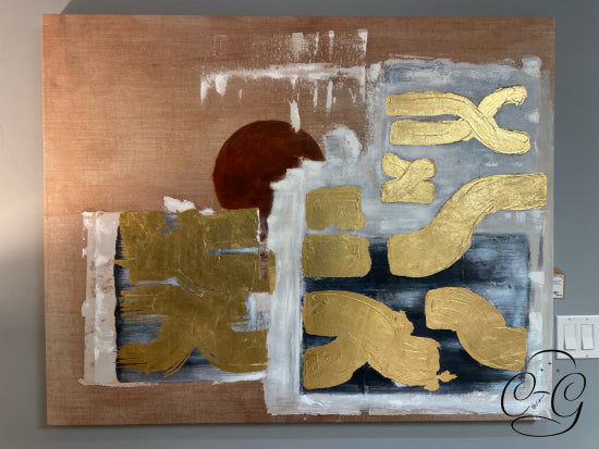 Renwil Gold Foil Blue Taupe White Background Artwork