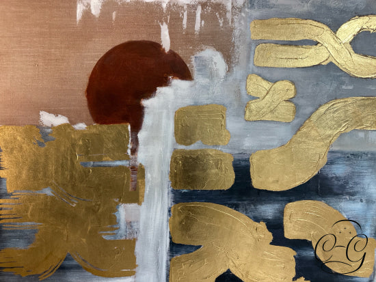 Renwil Gold Foil Blue Taupe White Background Artwork