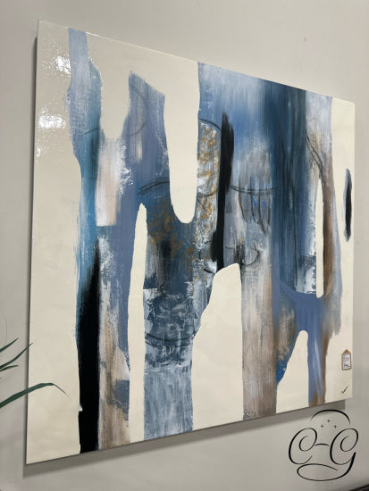 Renwil Handpainted Shades Of Blue Art With Gold Leaf Spot Gloss Accents Artwork