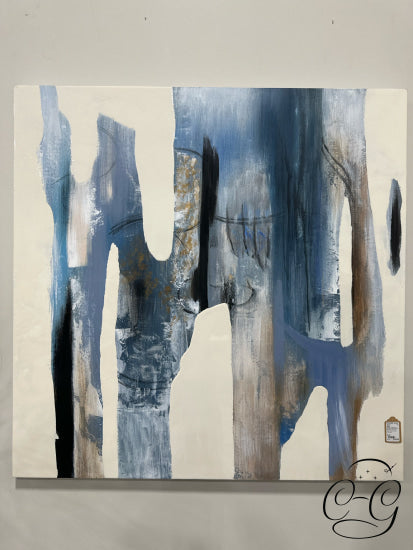 Renwil Handpainted Shades Of Blue Art With Gold Leaf Spot Gloss Accents Artwork