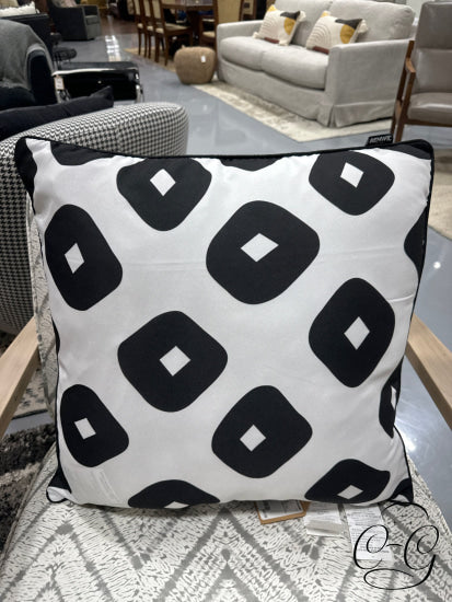 Renwil White Square Indoor/Outdoor Toss Pillow With Black Circles