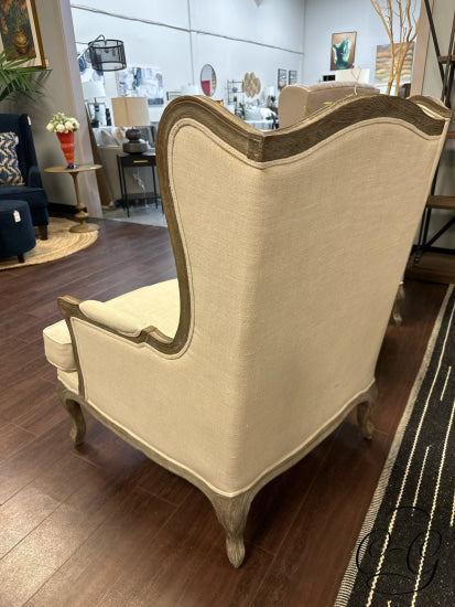 Restoration Hardware Weathered Oak Carved Frame Wingback Chair