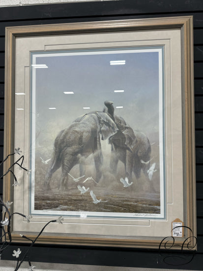 Robert Bateman Framed Art ’Sparring Elephants’ Ed. 76/950 34x40’’ Artwork