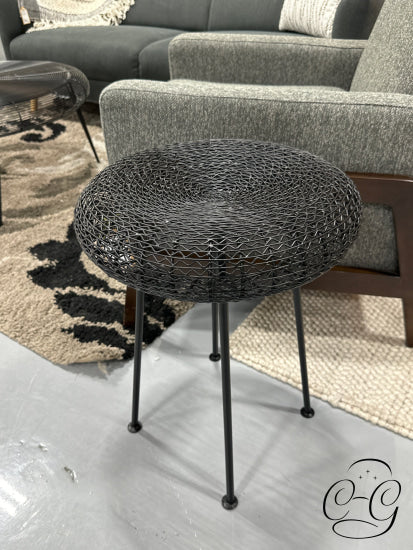 Round Accent Stool In Black Wire Mesh Home Decor