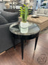 Round Black End Table With Polished Nickel Trimmed Mirrored Top 21x26’’ End