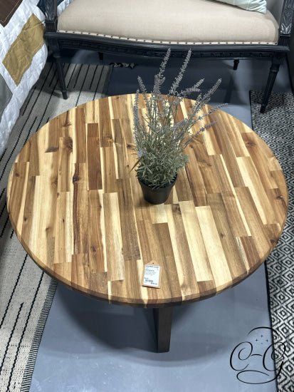 Round Butcher Block Acacia Wood Coffee Table W/Walnut Legs 36x18’’ Coffee