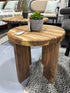 Round Butcher Block Acacia Wood End Table W/Walnut Legs 17x18’’ End