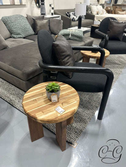 Round Butcher Block Acacia Wood End Table W/Walnut Legs 17x18’’ End