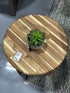Round Butcher Block Acacia Wood End Table W/Walnut Legs 17x18’’ End