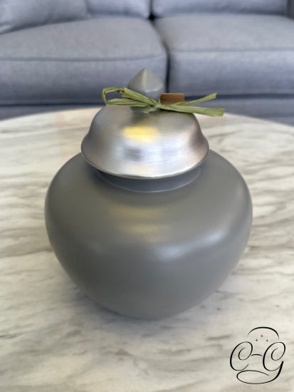 Round Ceramic Grey Pot With Silver Lid Home Decor