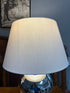 Round Chrome Finish Body Table Lamp W/Dk Brown Square Wood Base Beige Shade