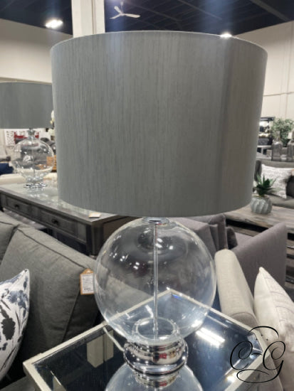 Round Clear Glass Base Table Lamp With Grey Shade